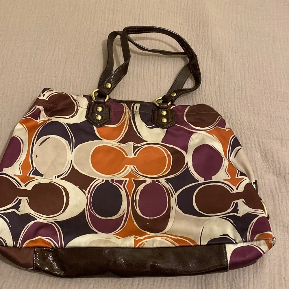 Coach Purple and Brown Ashley Signature Shoulder Bag. No. F1257-F20113